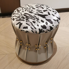 Dressing Stool Upholstered in Leather and Beaded Hardware ​