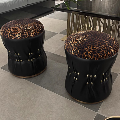 Dressing Stool Upholstered in Leather and Beaded Hardware ​