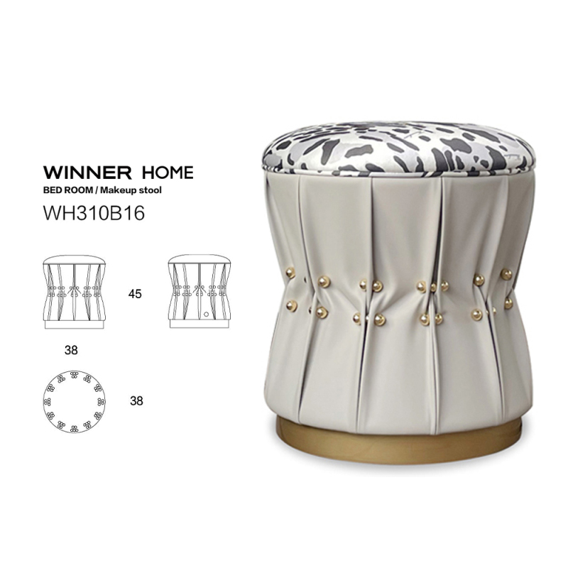 Dressing Stool Upholstered in Leather and Beaded Hardware ​