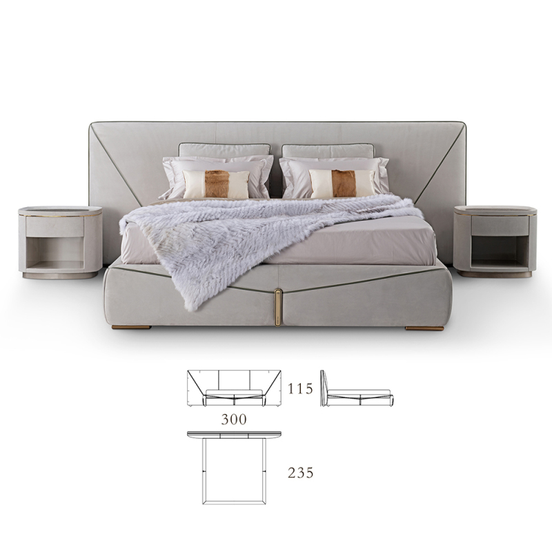 Modern design upholstered leather bedroom bed