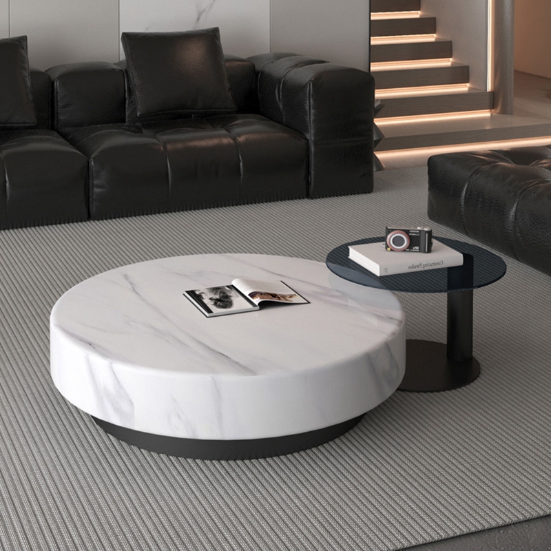 EKAR Modern Furniture - Contemporary Living Room Round Artificial Stone Coffee Table