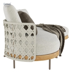 Outdoor leisure lounge chair combining wood and fabric