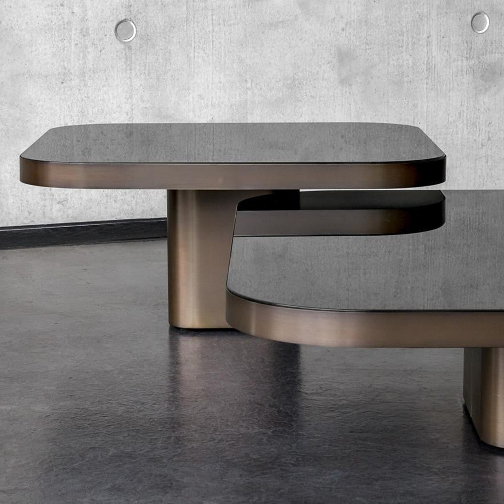 Outdoor stainless steel base + black glass coffee table