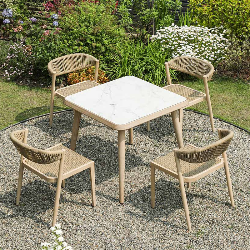 TPU rope and PE rattan woven high seat outdoor dining chair