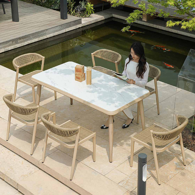 TPU rope and PE rattan woven high seat outdoor dining chair