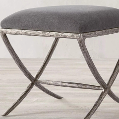 Forged Vintage Copper Iron Frame Living Room Stool with Fabric