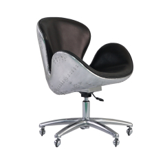 Leather office chair with aluminum frame and base on wheels