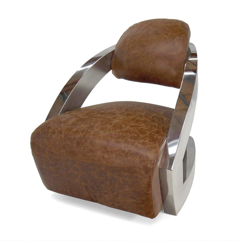 Stainless Steel Armrest Leather Lounge Chair