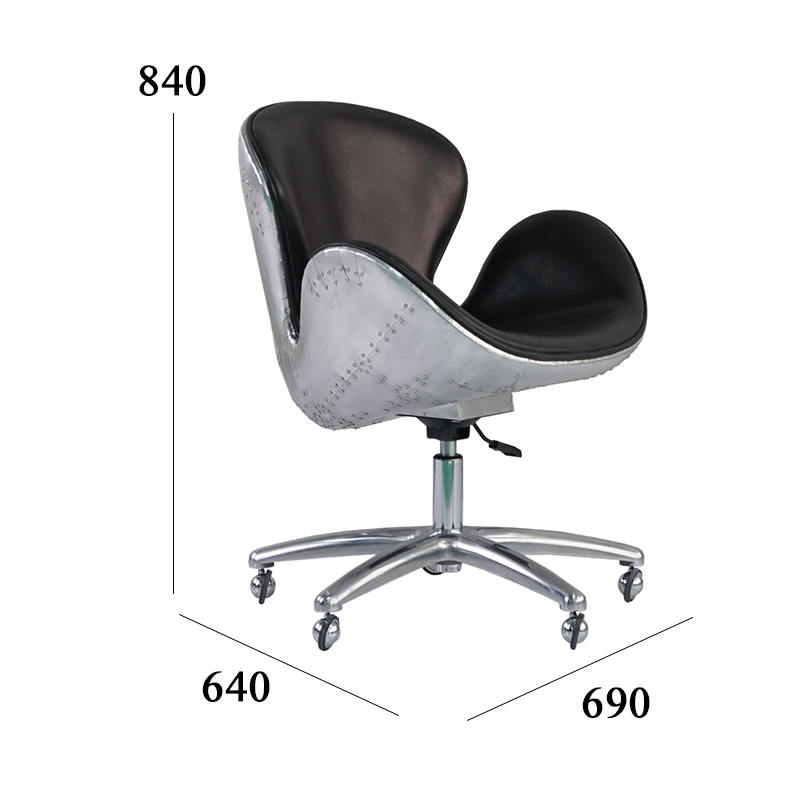 Leather office chair with aluminum frame and base on wheels