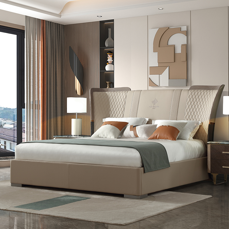 New design black and white wood veneer bedroom bed