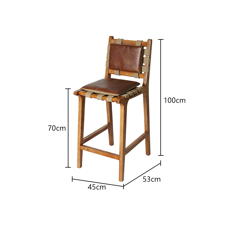 Solid wood bar chair in leather and fabric
