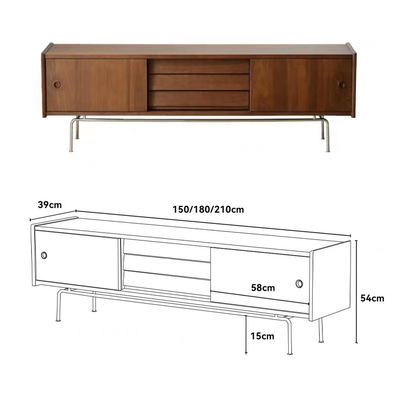 Cherry wood stainless steel legs living room TV cabinet