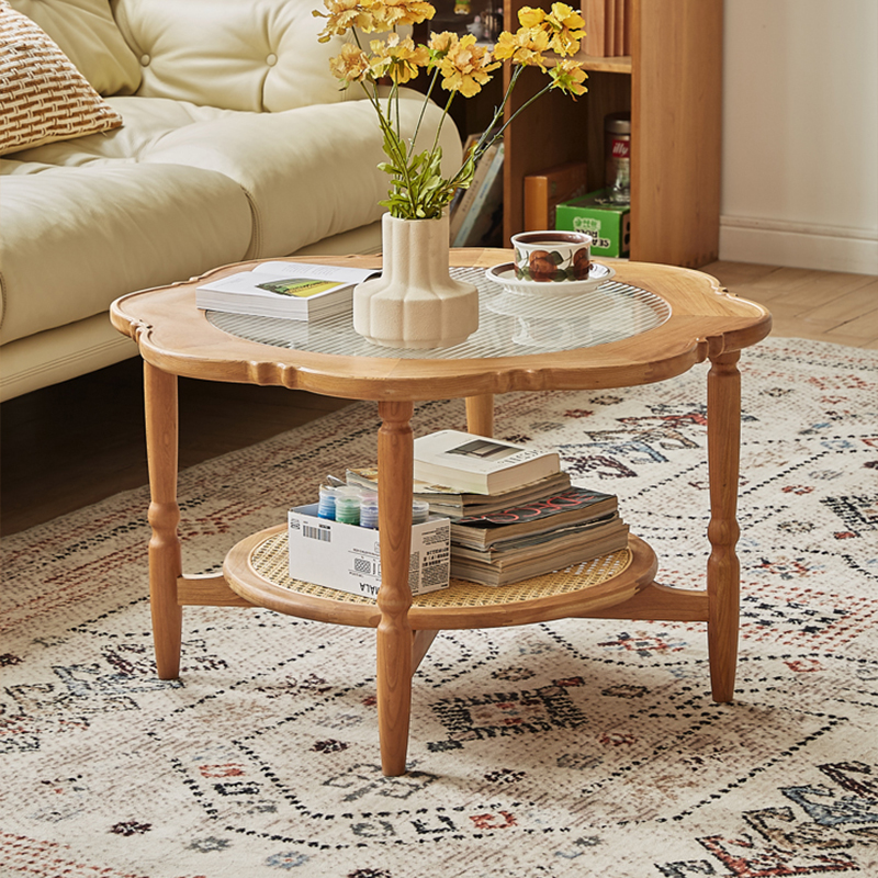 Cherry Wood Lace Modular Coffee Table Set - Elevate Your Living Room Decor