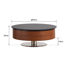 Cherry wood veneer and rock top living room round coffee table