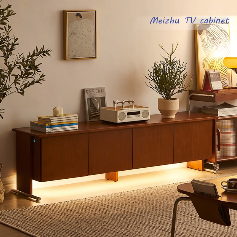 Cherry wood + stainless steel legs modern living room TV cabinet