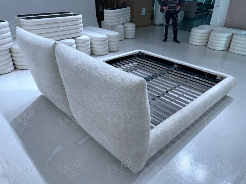 Metal Frame Bed with Upholstered Headboard