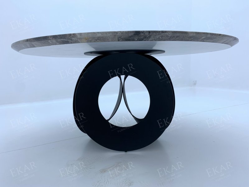 EKAR Loop Sculptural Base Round Dining Table | Modern Statement Marble & Glass Top Dining Table | EKAR FURNITURE