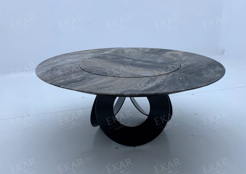 EKAR Loop Sculptural Base Round Dining Table | Modern Statement Marble & Glass Top Dining Table | EKAR FURNITURE