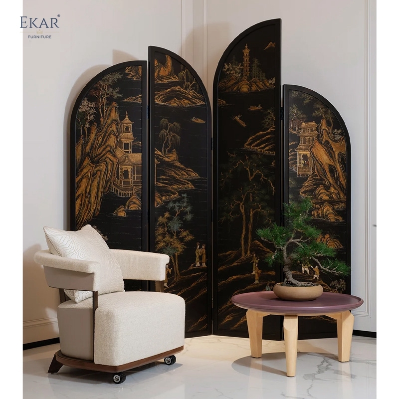 EKAR Atelier Hand-Painted Screen Oriental Art for Living Spaces & Room Dividing EK-ZTDZPF
