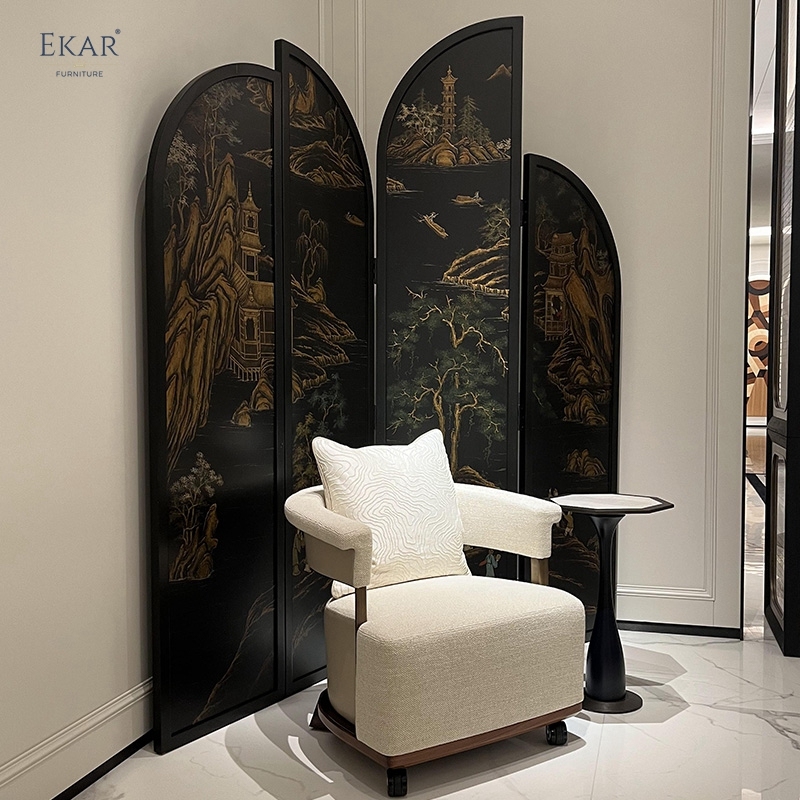 EKAR Atelier Hand-Painted Screen Oriental Art for Living Spaces & Room Dividing EK-ZTDZPF