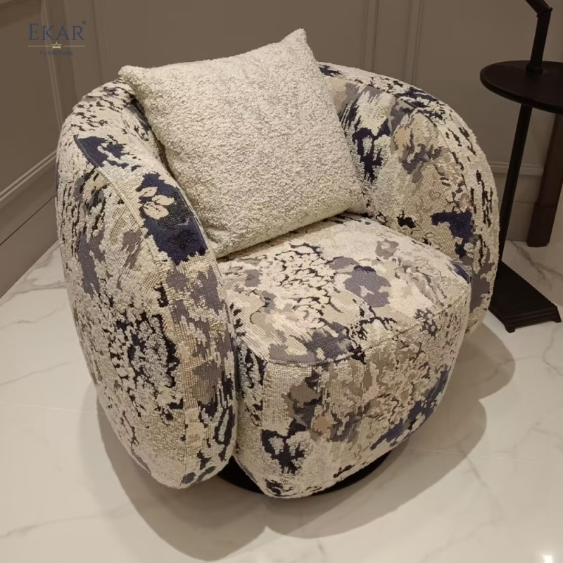 EKAR FURNITURE Luxury Knit Pattern Cotton - Linen Swivel Lounge Chair for Ultimate Comfort