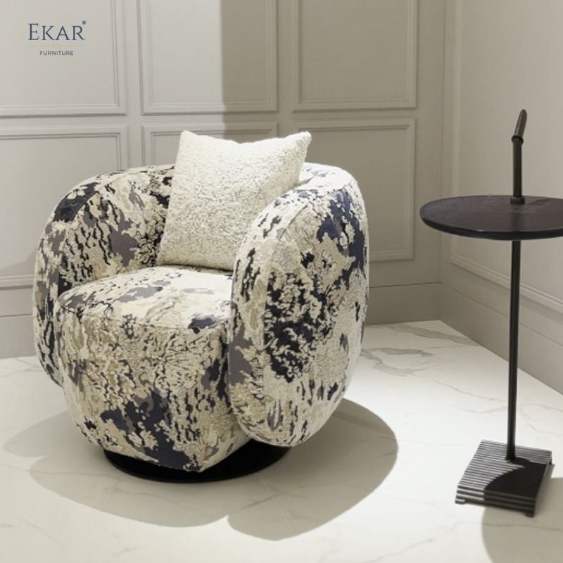 EKAR FURNITURE Luxury Knit Pattern Cotton - Linen Swivel Lounge Chair for Ultimate Comfort