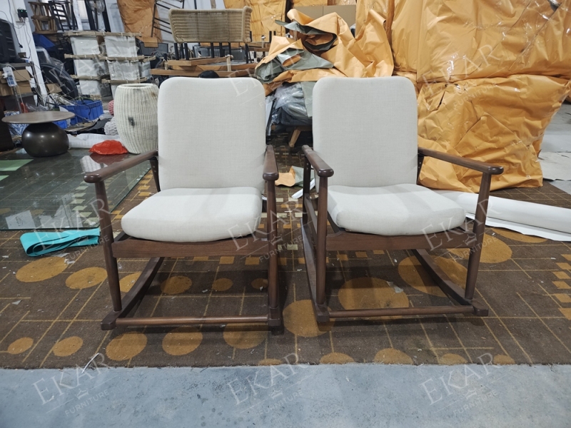 EKAR Solstice Solid Teak Outdoor Rocking Chair with Weather-Resistant Cream Cushions