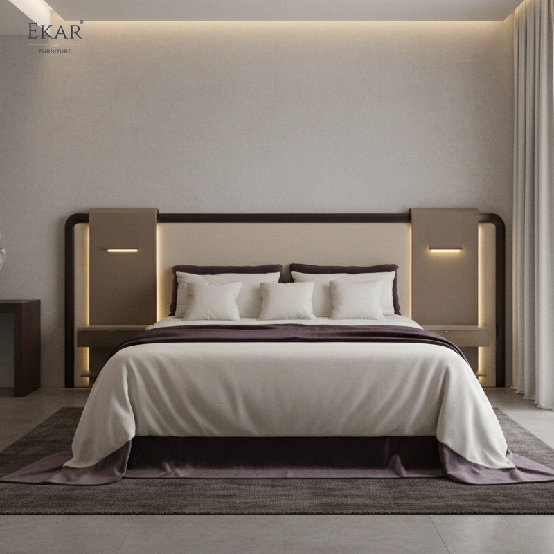 Modern Wide-Headboard Bed with LED Lighting | Luxury Bedroom Furniture | EKAR FURNITURE