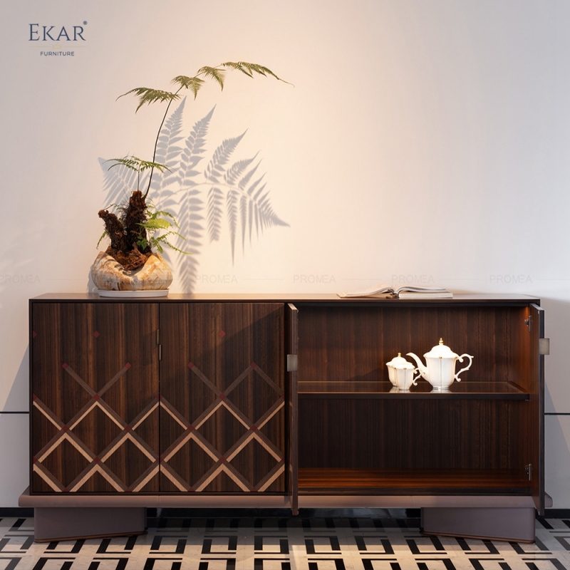 EKAR Lattice Solid Wood Sideboard Cabinet | Modern Art Deco Bedroom & Living Room Storage Cabinet
