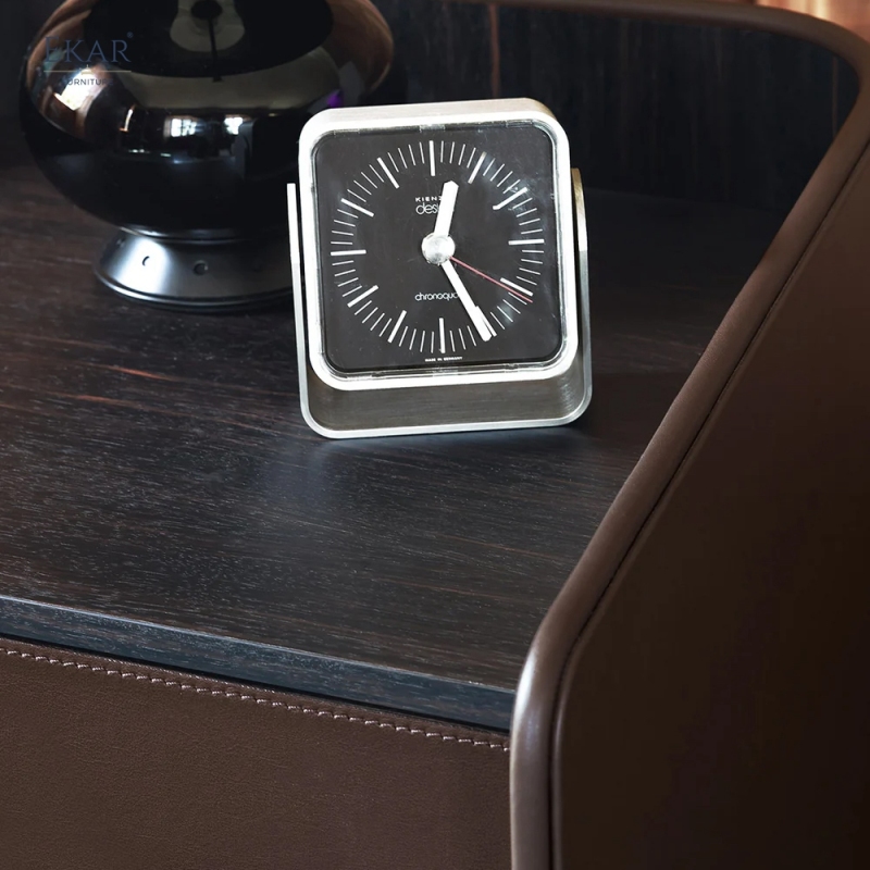 EKAR Minimalist Leather-Wrapped Nightstand - Modern Luxury Bedside Table