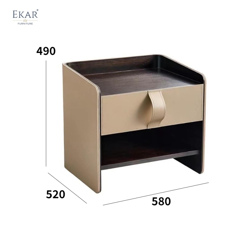 EKAR Minimalist Leather-Wrapped Nightstand - Modern Luxury Bedside Table