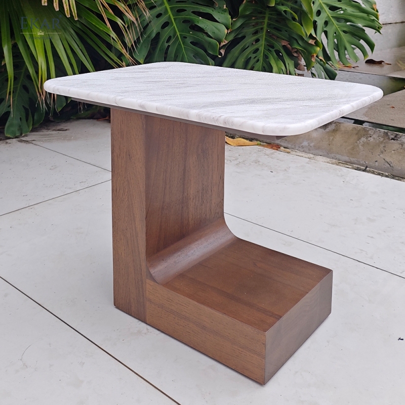 Modern Marble Side Table - Architectural C-Shaped End Table for Luxury Living Rooms | EKAR FURNITURE