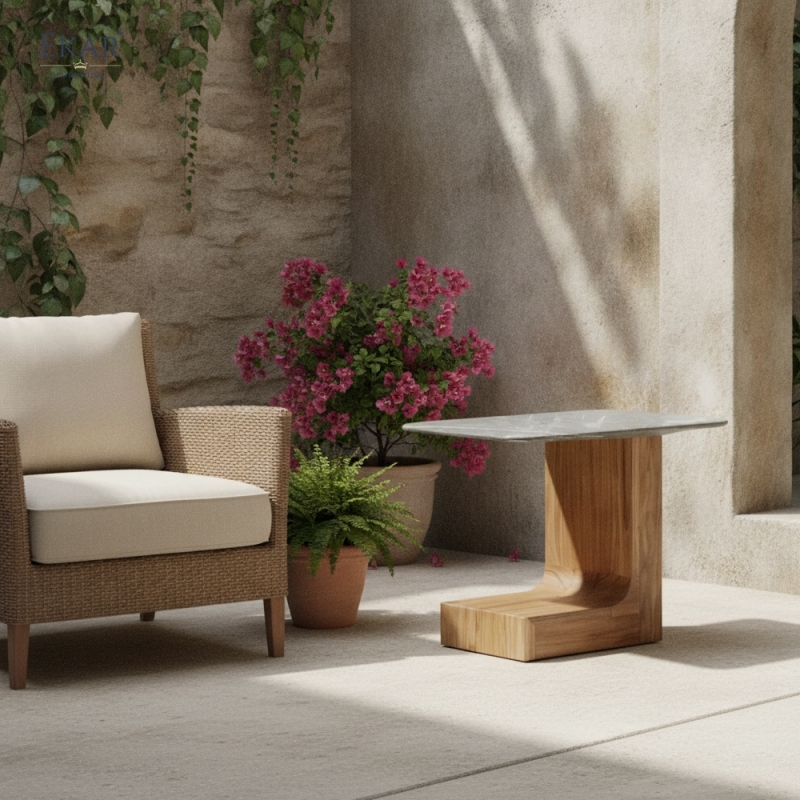 Modern Marble Side Table - Architectural C-Shaped End Table for Luxury Living Rooms | EKAR FURNITURE