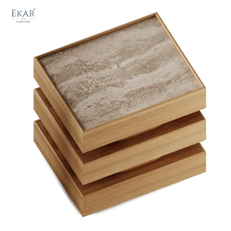 Modern Stacked Wood Side Table – Sculptural Accent Table for Living Room | EKAR Furniture