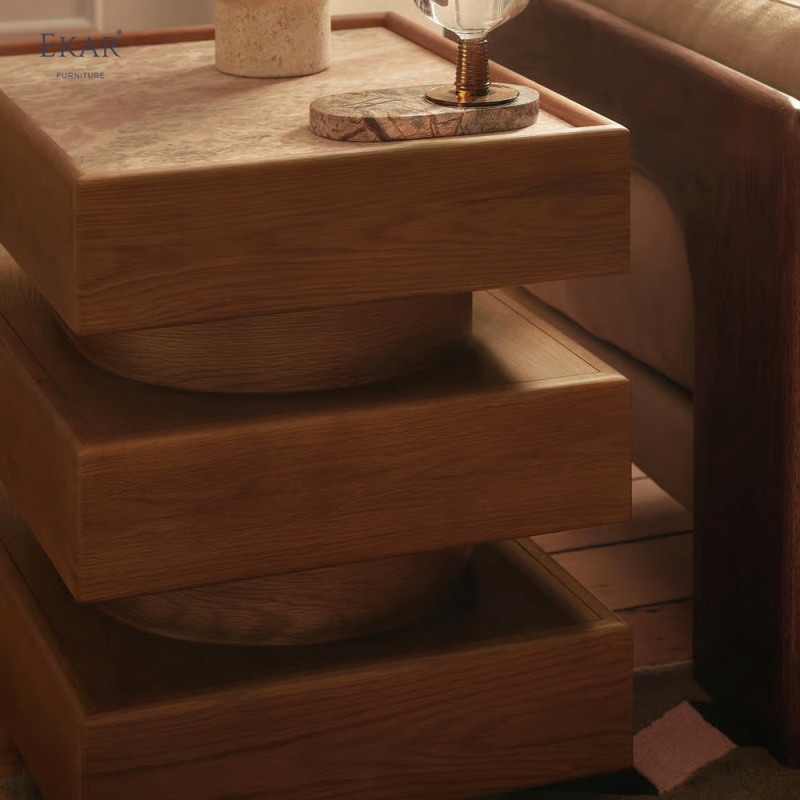 Modern Stacked Wood Side Table – Sculptural Accent Table for Living Room | EKAR Furniture