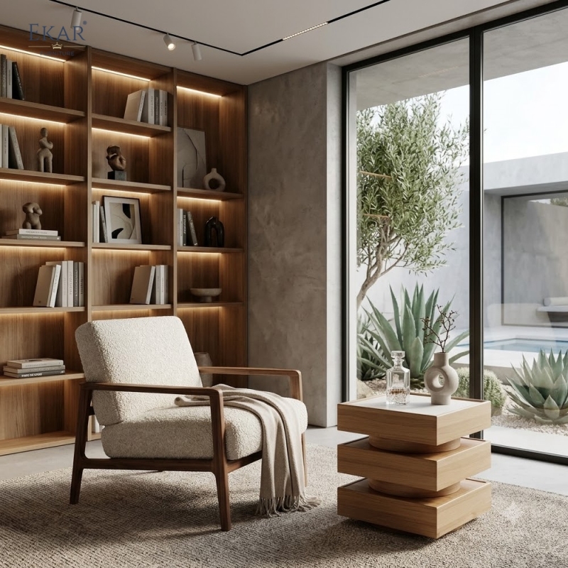 Modern Stacked Wood Side Table – Sculptural Accent Table for Living Room | EKAR Furniture
