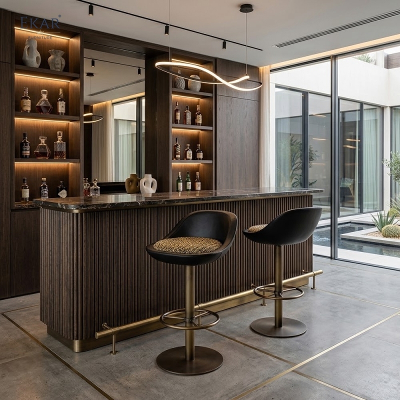 Modern Swivel Bar Stool with Studded Seat – Adjustable Bar Chair for Home Bar & Kitchen | EKAR Furniture
