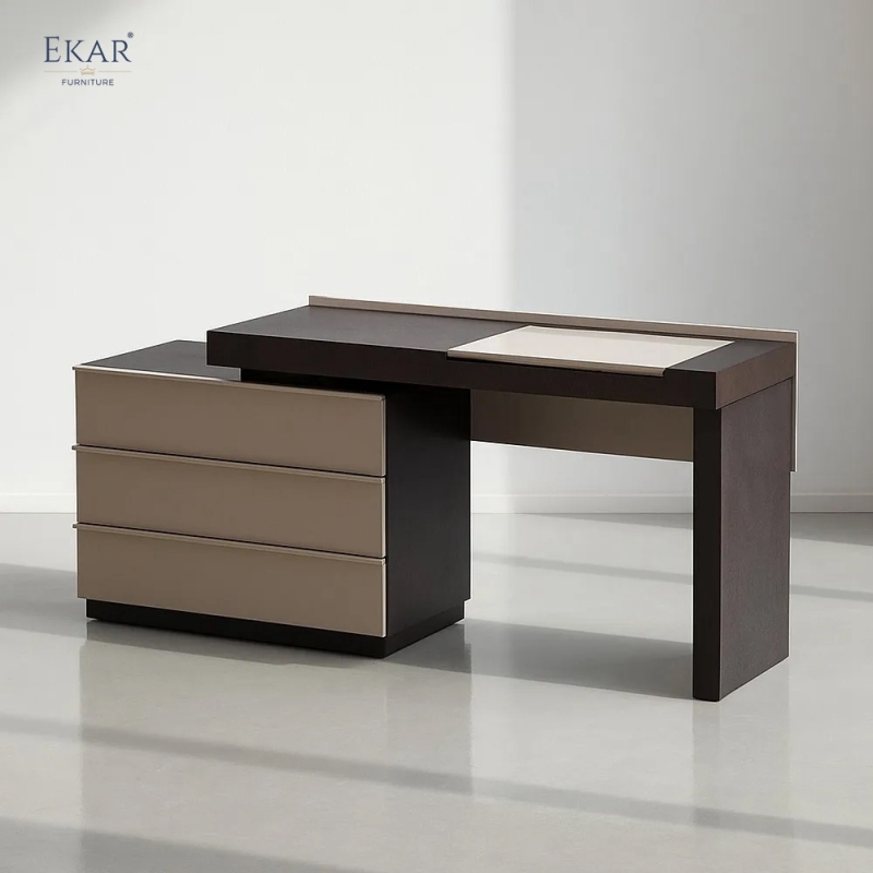 Modern Two-Tone Dressing Table with Hidden Mirror – Vanity Desk with Drawer Chest | EKAR Furniture