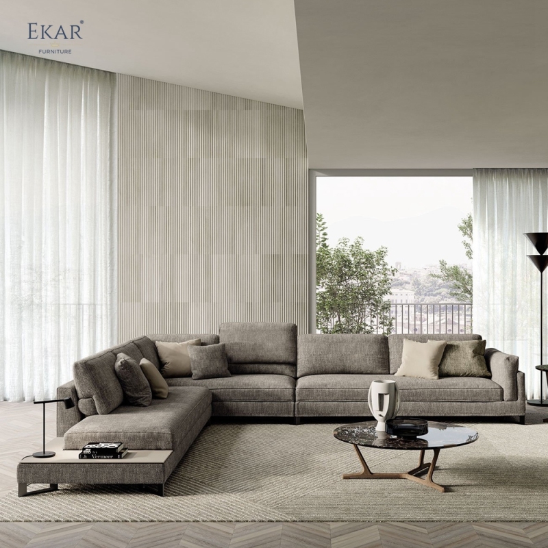 Modern L-Shaped Sectional Sofa – Minimalist Fabric Corner Sofa with Side Table | EKAR Furniture
