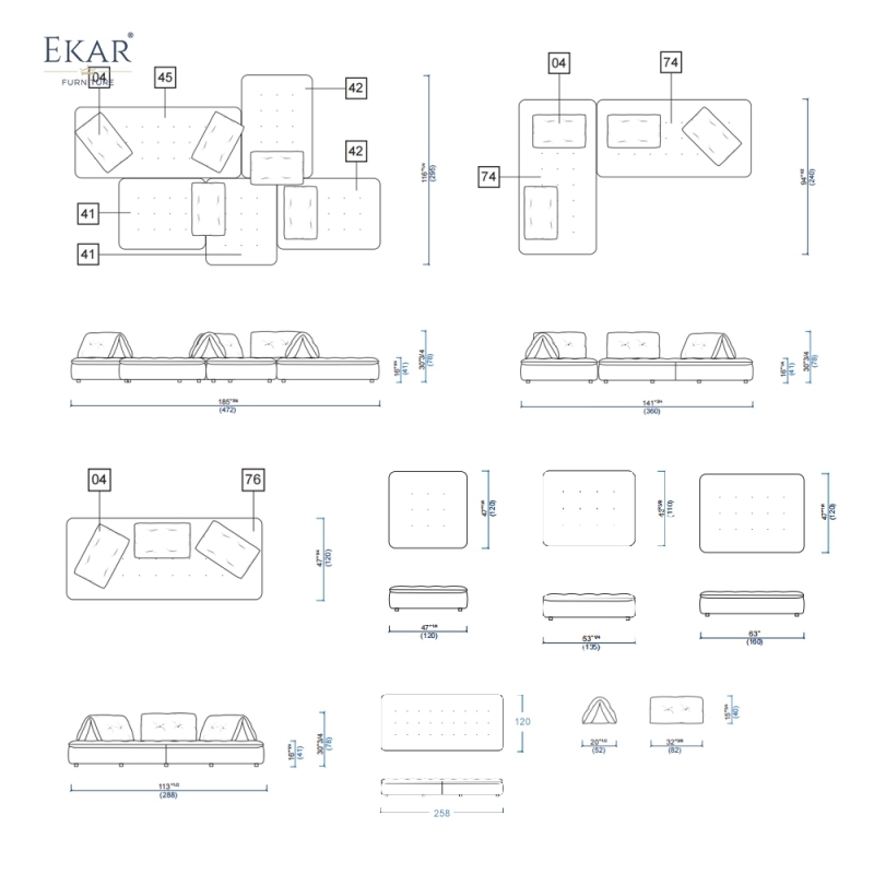 EKAR Modern Minimalist Modular Sofa - Low Profile Tufted Sectional
