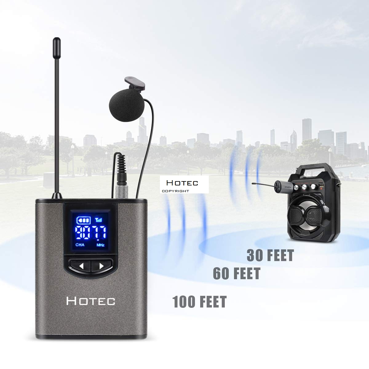 Hotec UHF Wireless Headset Microphone/Lavalier Lapel Mic with Bodypack