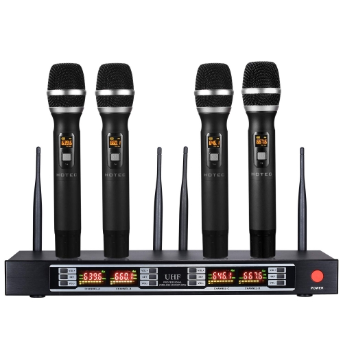 Hotec 4Channel Wireless Microphone System with 4 Handheld Mics and