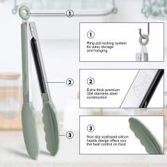 HOTEC Silicone Kitchen Tongs-Light Green