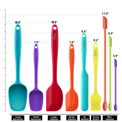 HOTEC Silicone Spatula Set Kitchen Utensils for Baking Cooking Mixing Heat Resistant Non Stick Cookware Food Grade BPA Free Dishwasher Safe (Multi-Color) Set of 9