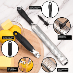 HOTEC Stainless Steel Cheese Grater, Lemon Citrus Zester with Channel knife for Kitchen Ginger, Garlic, Nutmeg, Chocolate, Vegetables, Fruits –Razor-Sharp Non-slip Handle, Dishwasher Safe