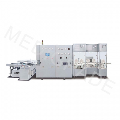 Low output aseptic liquid filling line for vials