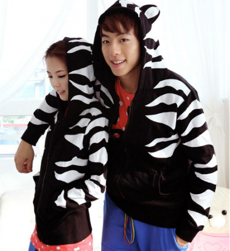 Cartoon tiger pattern  hooded  Long sleeve zipper couple Suit