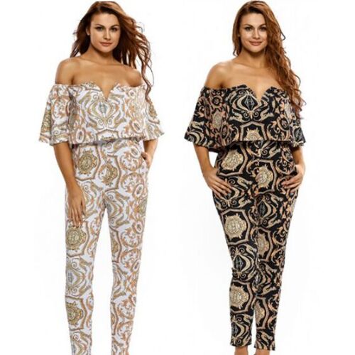UNM~Women's Printed sexy strapless V-neck frock Jumpsuits