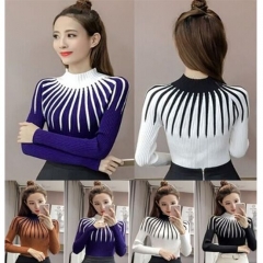 UNM~Women's Half-neck striped knit shirting Sweater