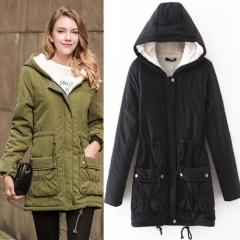 UNM~Women's Lamb's wool hooded cotton long sections Coat